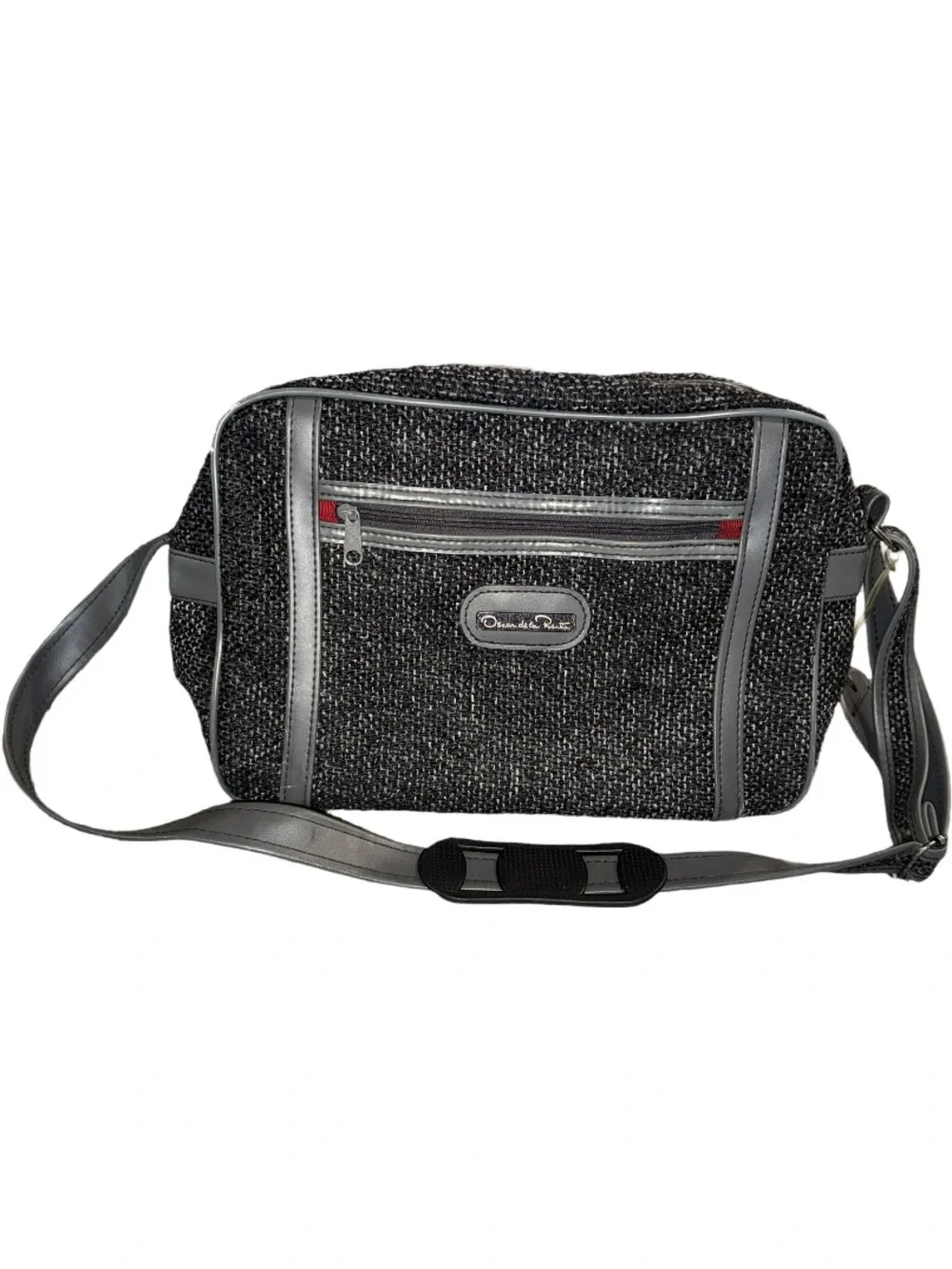 Vintage Tweed Oscar de la Renta Travel Bag w Front Zipper & Side Pocket